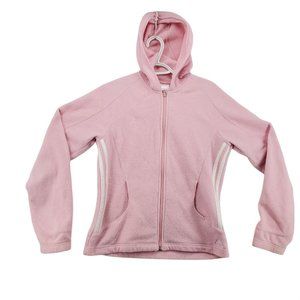 Adidas Shirt Women's L/S Full Zip Hooded Sweatshirt Three Stripe Fleece Pink Sm